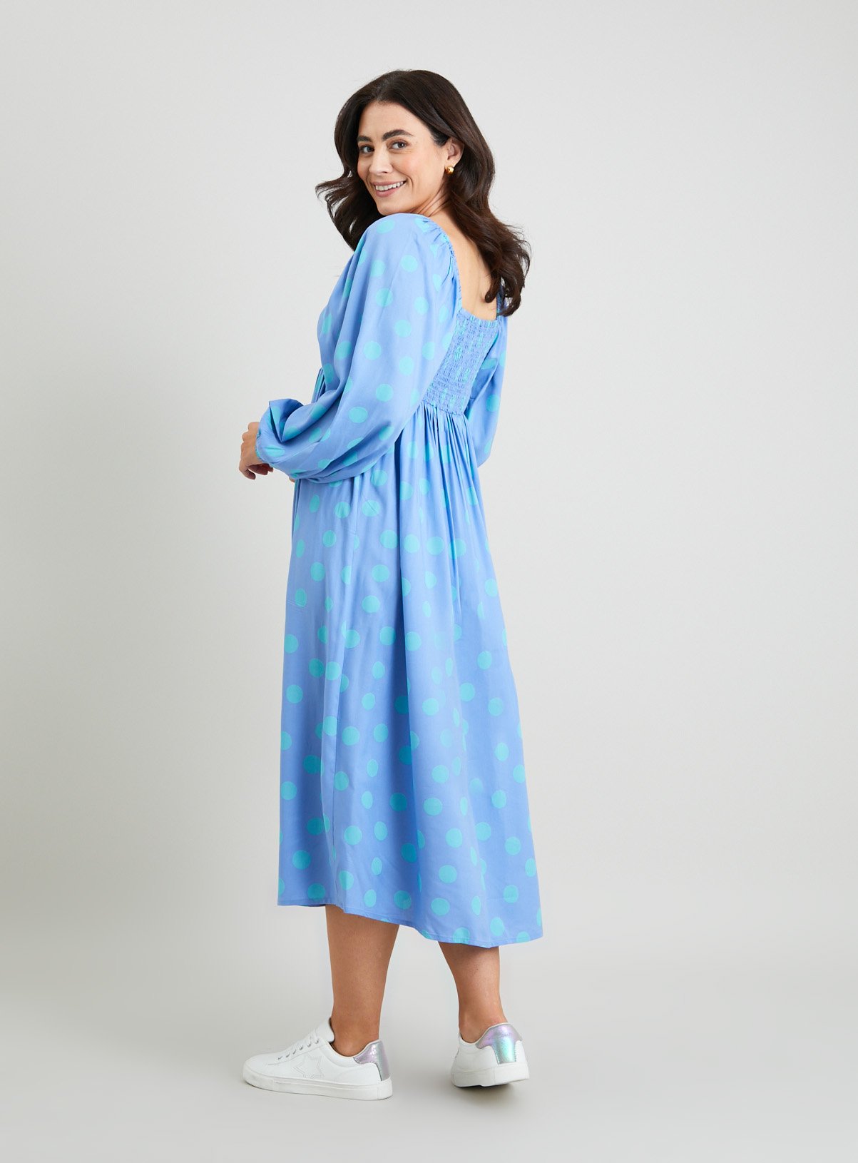 Blue Polka Dot Print Midi Dress - 10 - Image 4 thumbnail